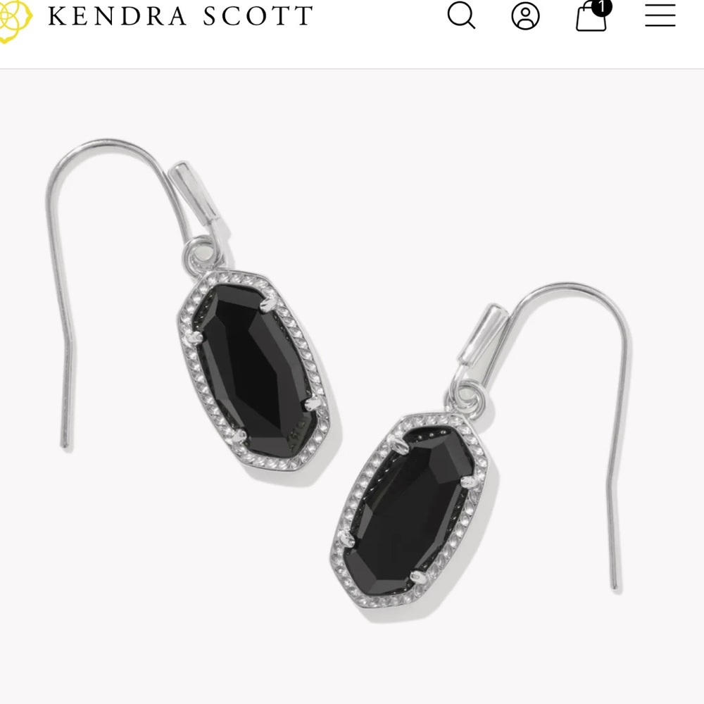 Kendra Scott Lee Silver Drop Earrings in Black Opaque Glass